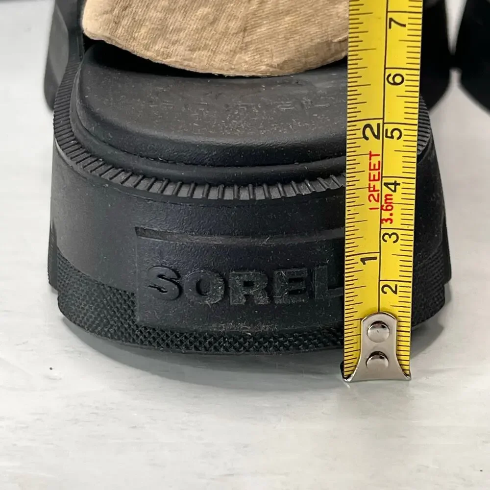 Sorel Rein CB Slide Leather Platform Sandal Black Women's 11 Tried On - Picture 8 of 11